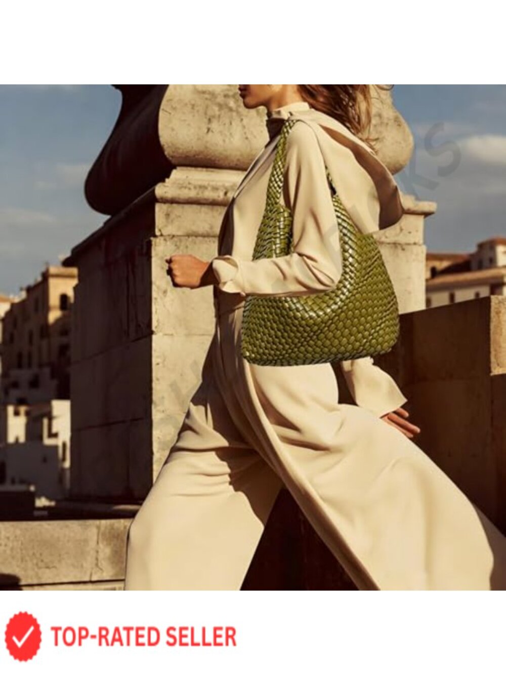 Woven Vegan Leather Large Tote Bag Shoulder Handbag Travel Work - Picture 5 of 6